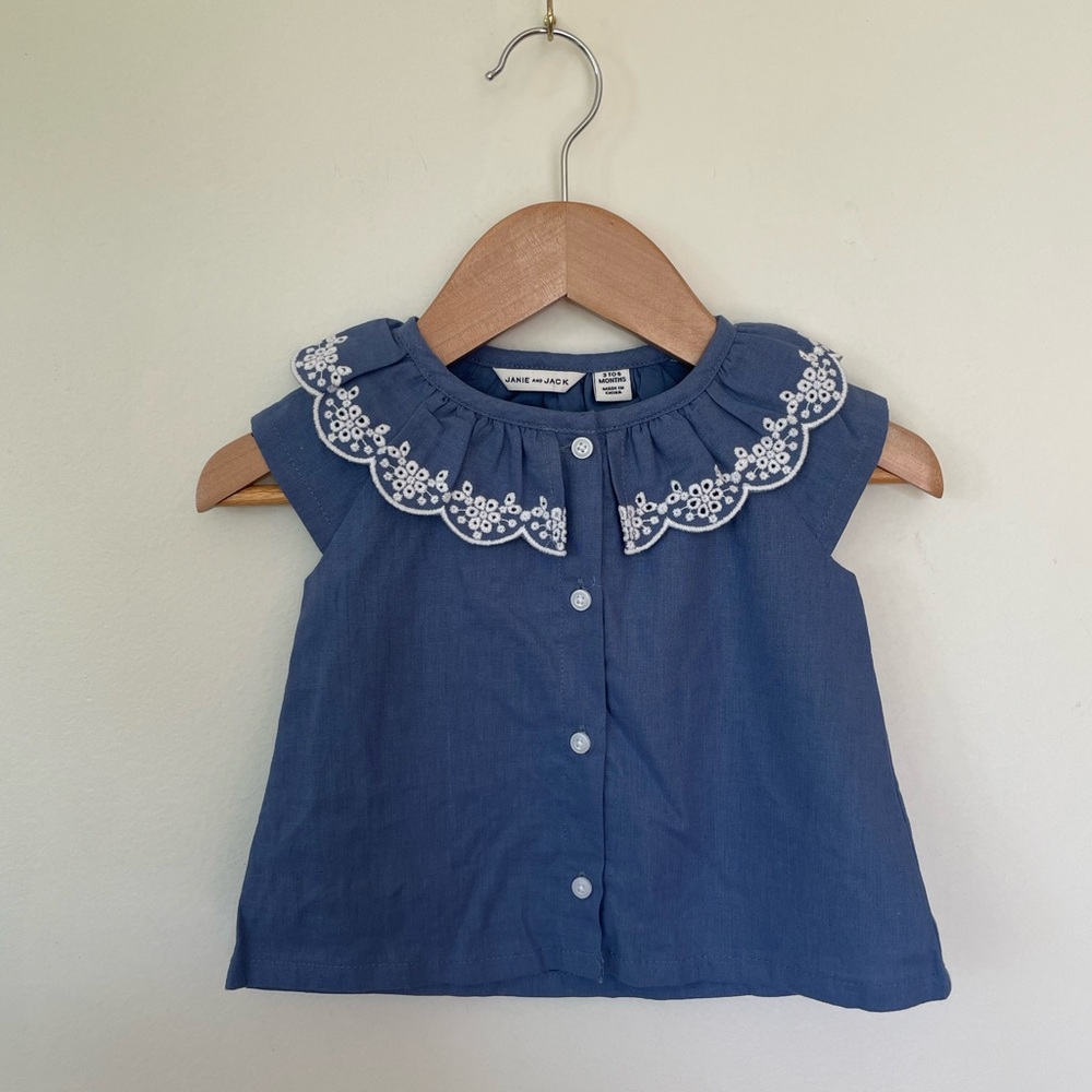 Janie and Jack Blue Embroidered Collar Top